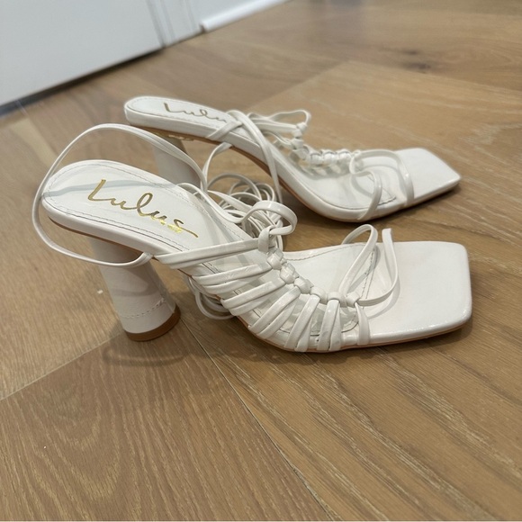 Lulus Zindy White Lace-up High Heel Sandals Womens 6.5 Wedding Formal Bride Bach - Picture 5 of 13